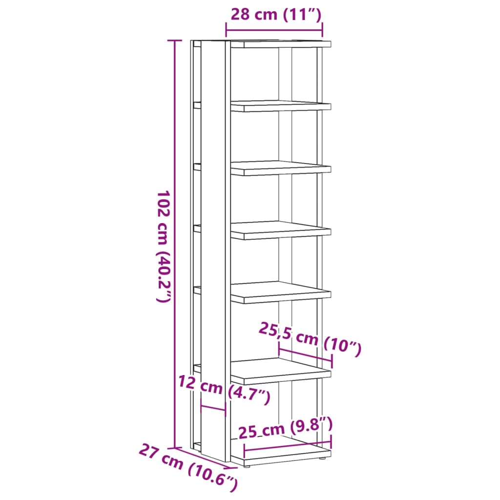 Skohylle gammelt tre 28x27x102 cm konstruert tre