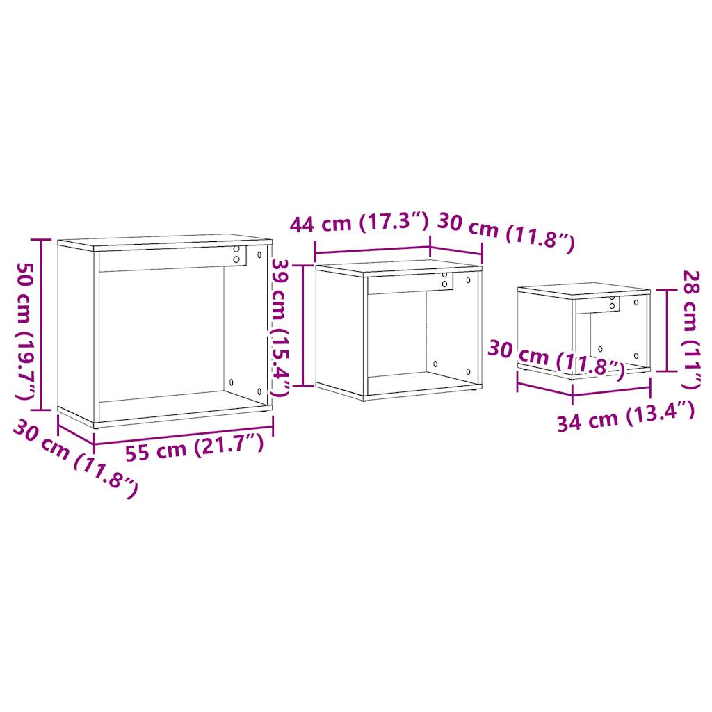 Stablebord 3 stk artisan eik konstruert tre