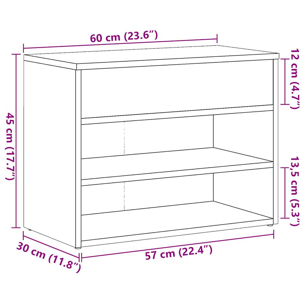 Skohylle artisan eik 60x30x45 cm konstruert tre