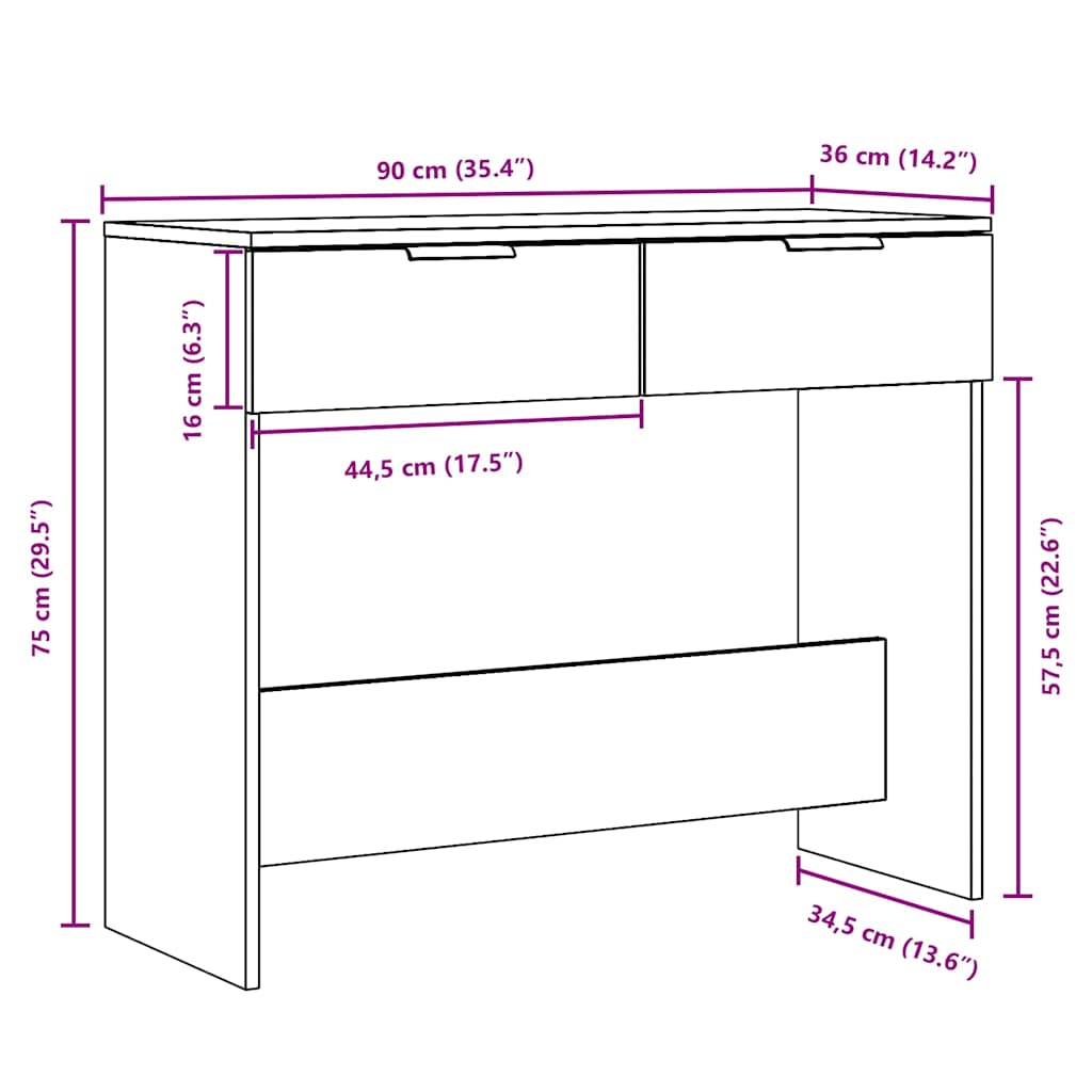 Konsollbord gammelt tre 90x36x75 cm konstruert tre