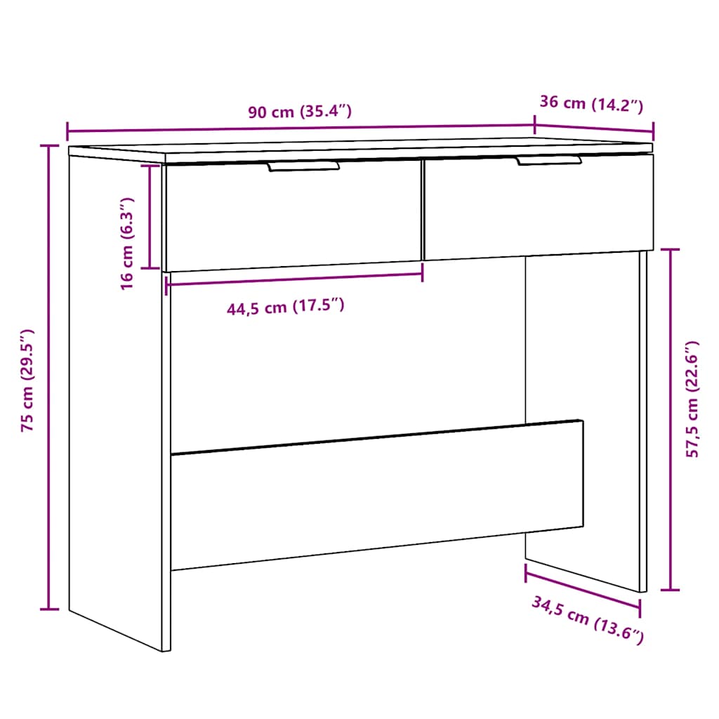Konsollbord artisan eik 90x36x75 cm konstruert tre