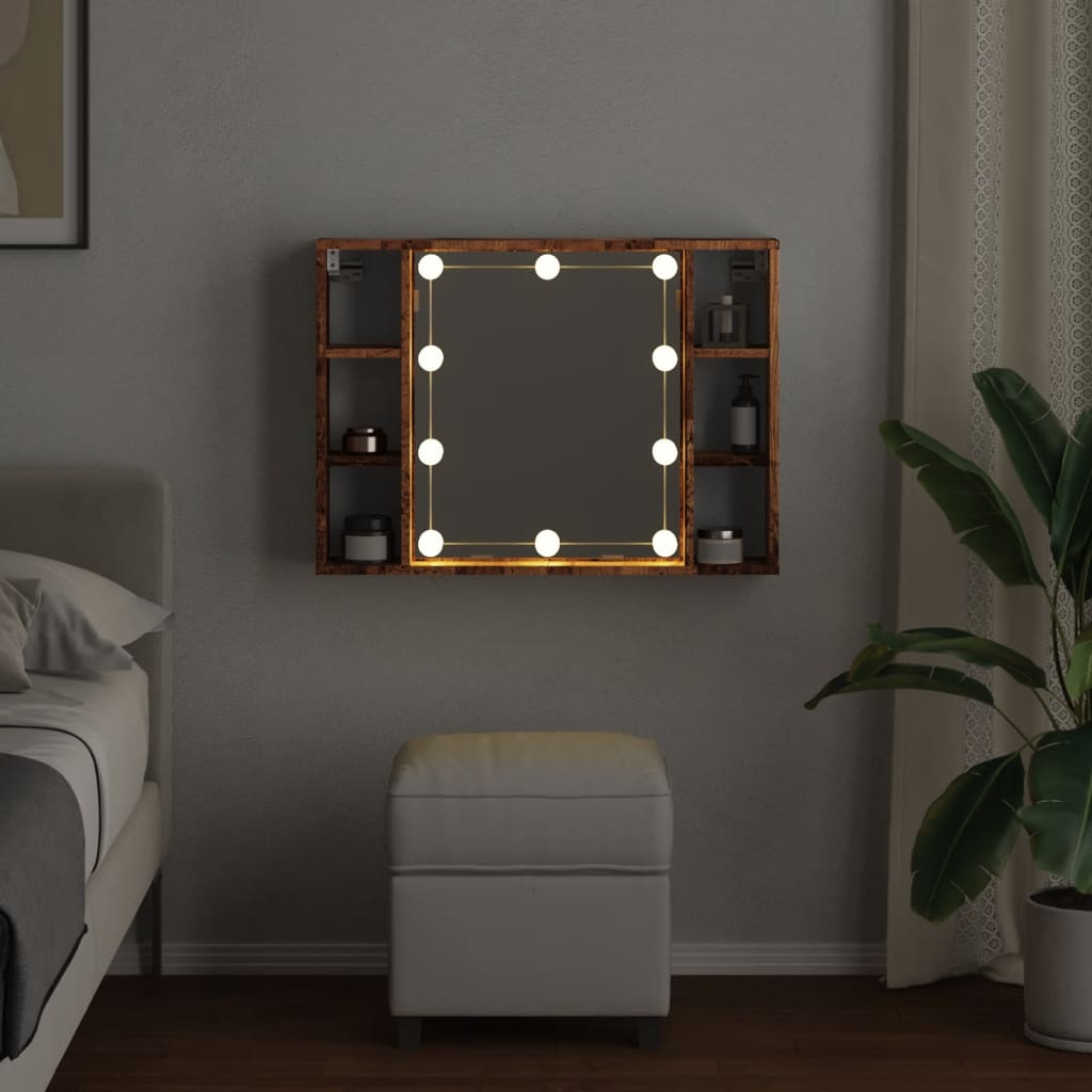 Sminkebord med LED gammelt tre 76x15x55 cm konstruert tre
