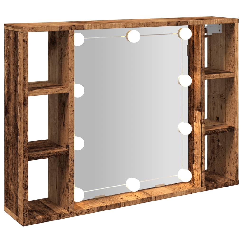 Sminkebord med LED gammelt tre 76x15x55 cm konstruert tre