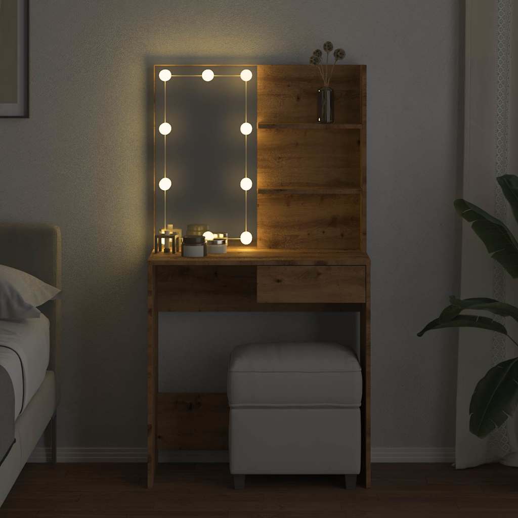 Sminkebord med LED artisan eik 74,5x40x141 cm