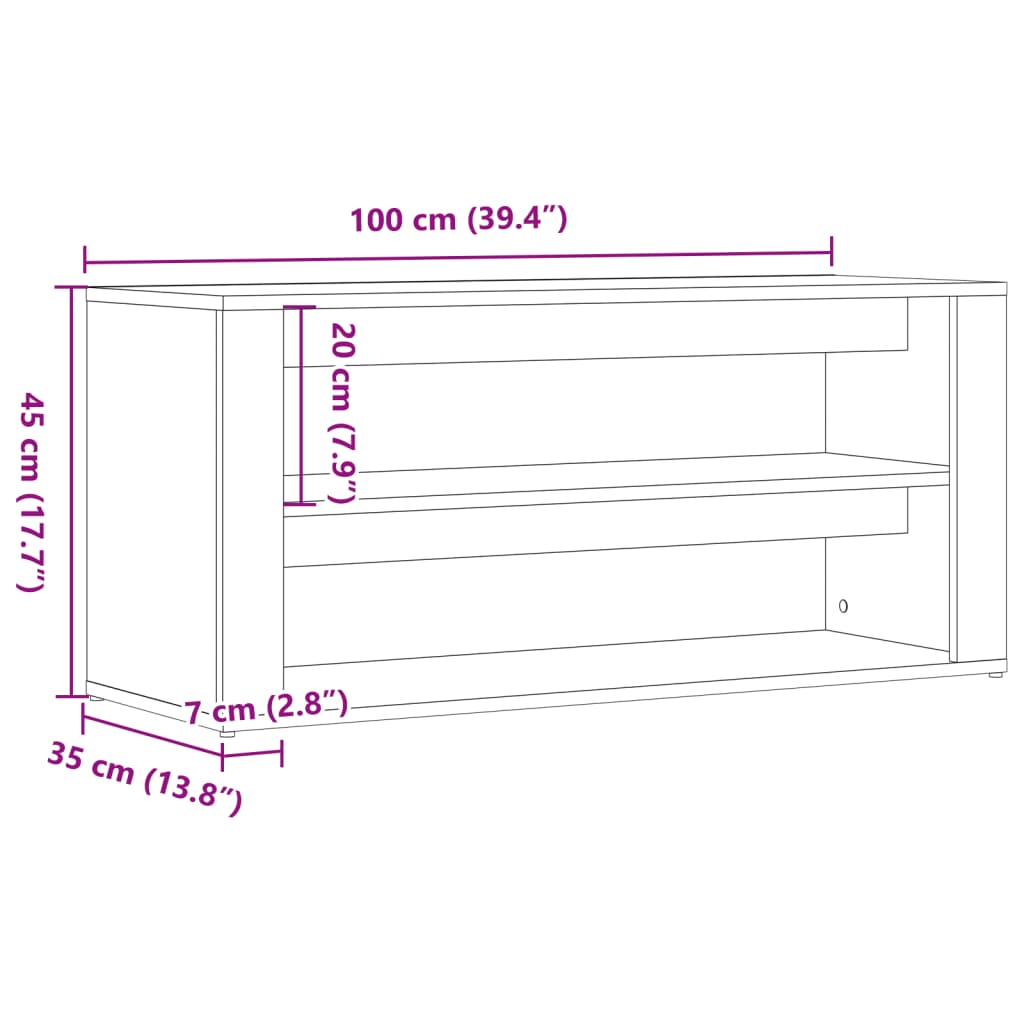 Skohylle artisan eik 100x35x45 cm konstruert tre