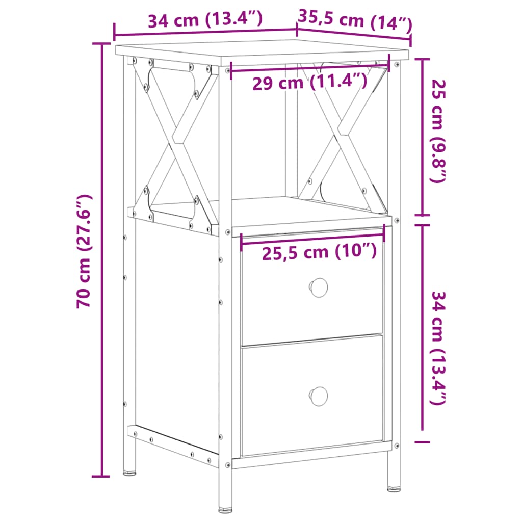 Nattbord artisan eik 34x35,5x70 cm konstruert tre