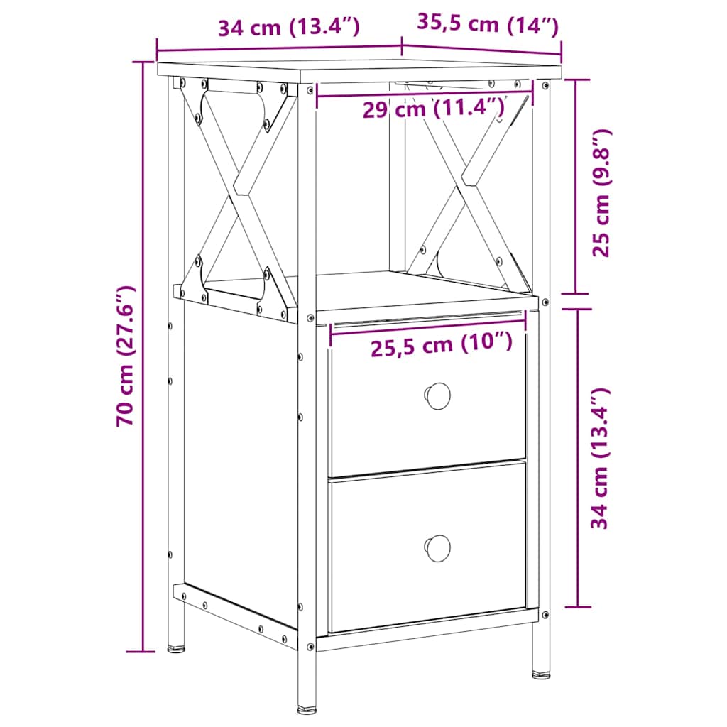 Nattbord 2 stk artisan eik 34x35,5x70 cm konstruert tre