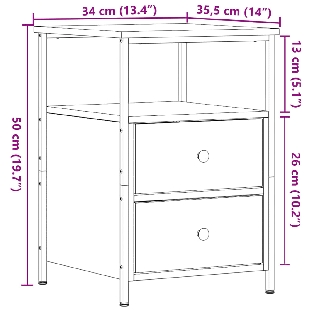 Nattbord artisan eik 34x35,5x50 cm konstruert tre