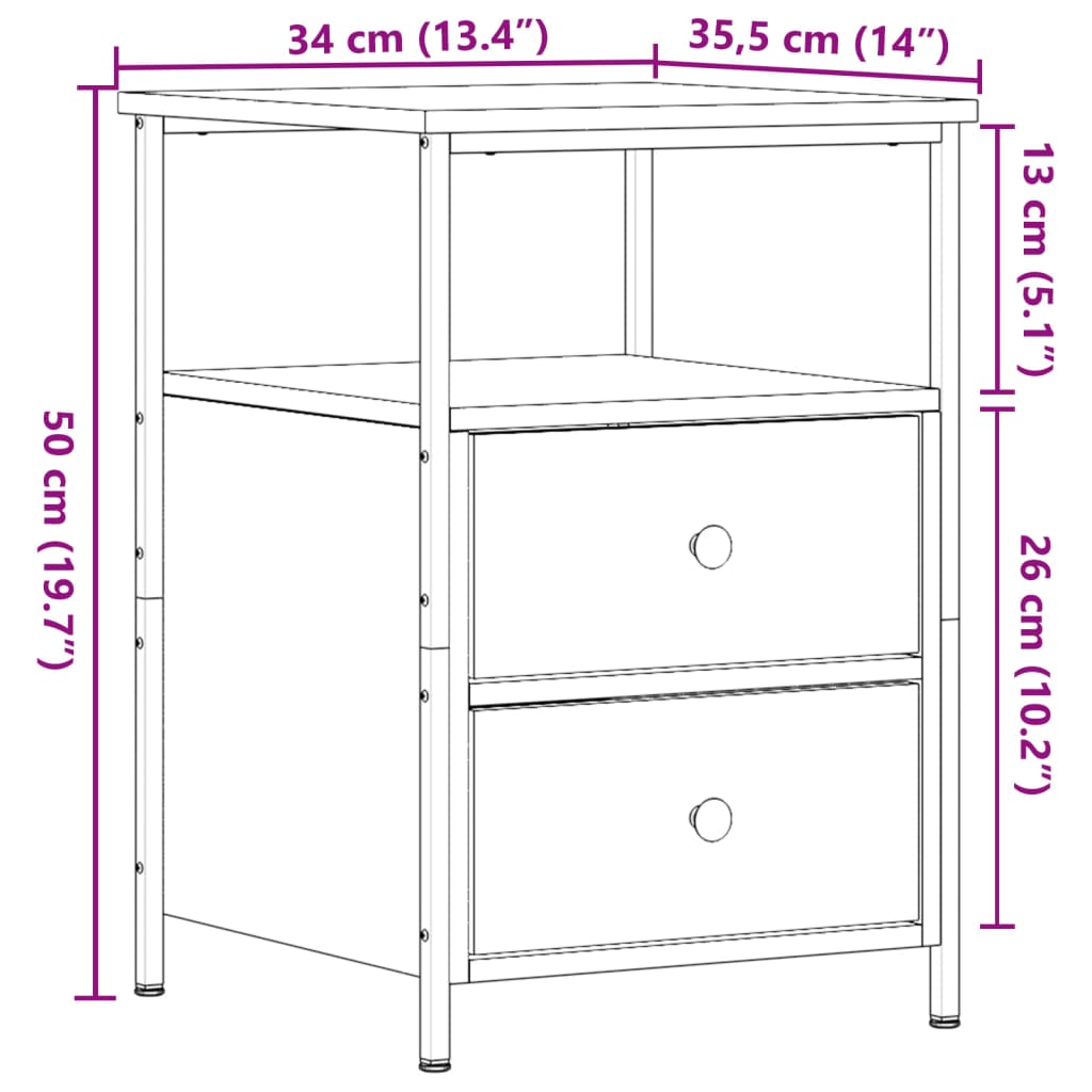 Nattbord 2 stk artisan eik 34x35,5x50 cm konstruert tre