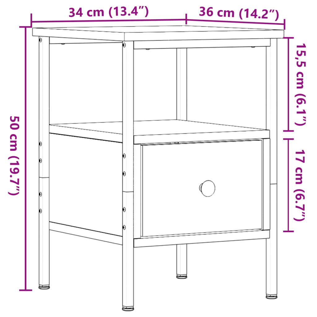 Nattbord artisan eik 34x36x50 cm konstruert tre