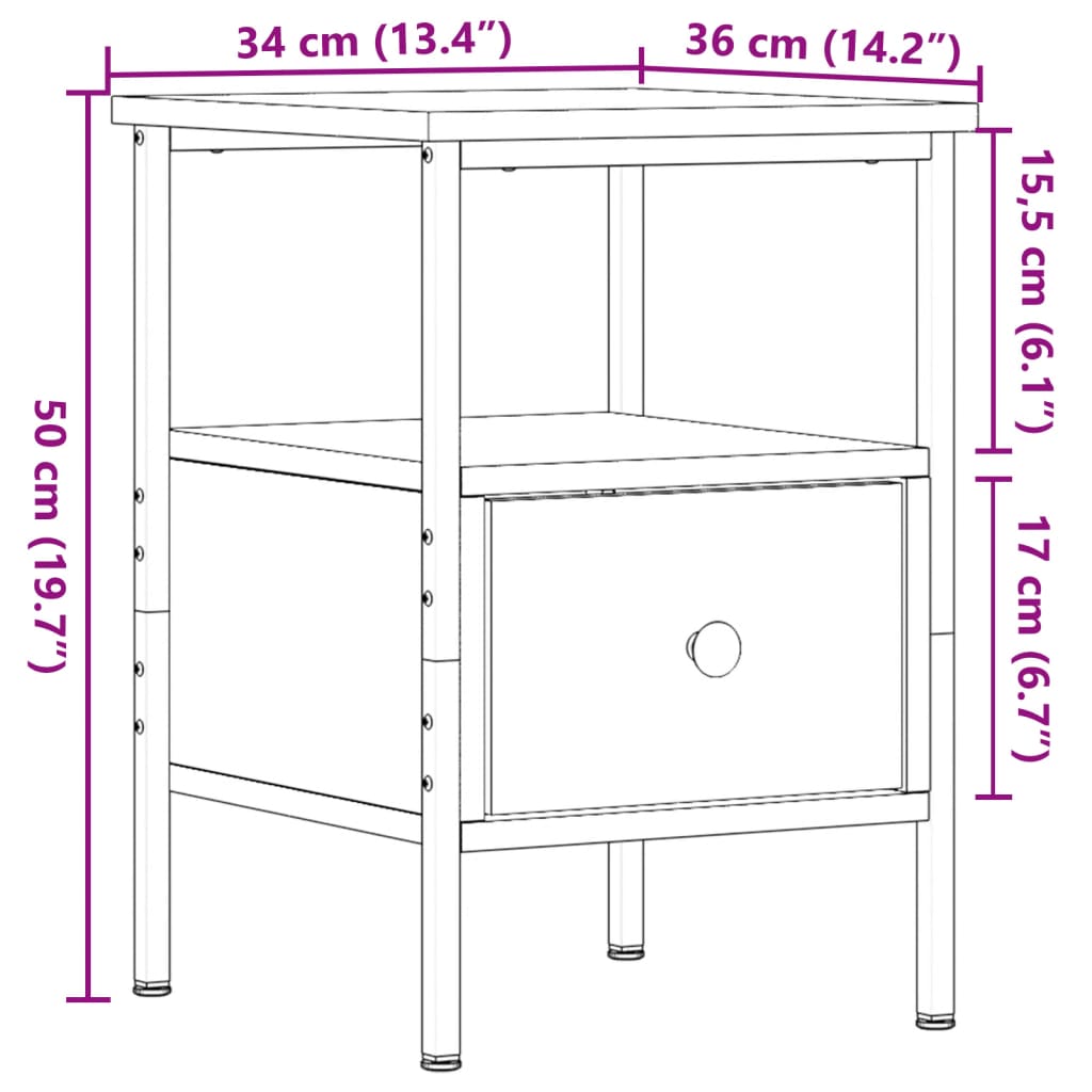 Nattbord 2 stk artisan eik 34x36x50 cm konstruert tre