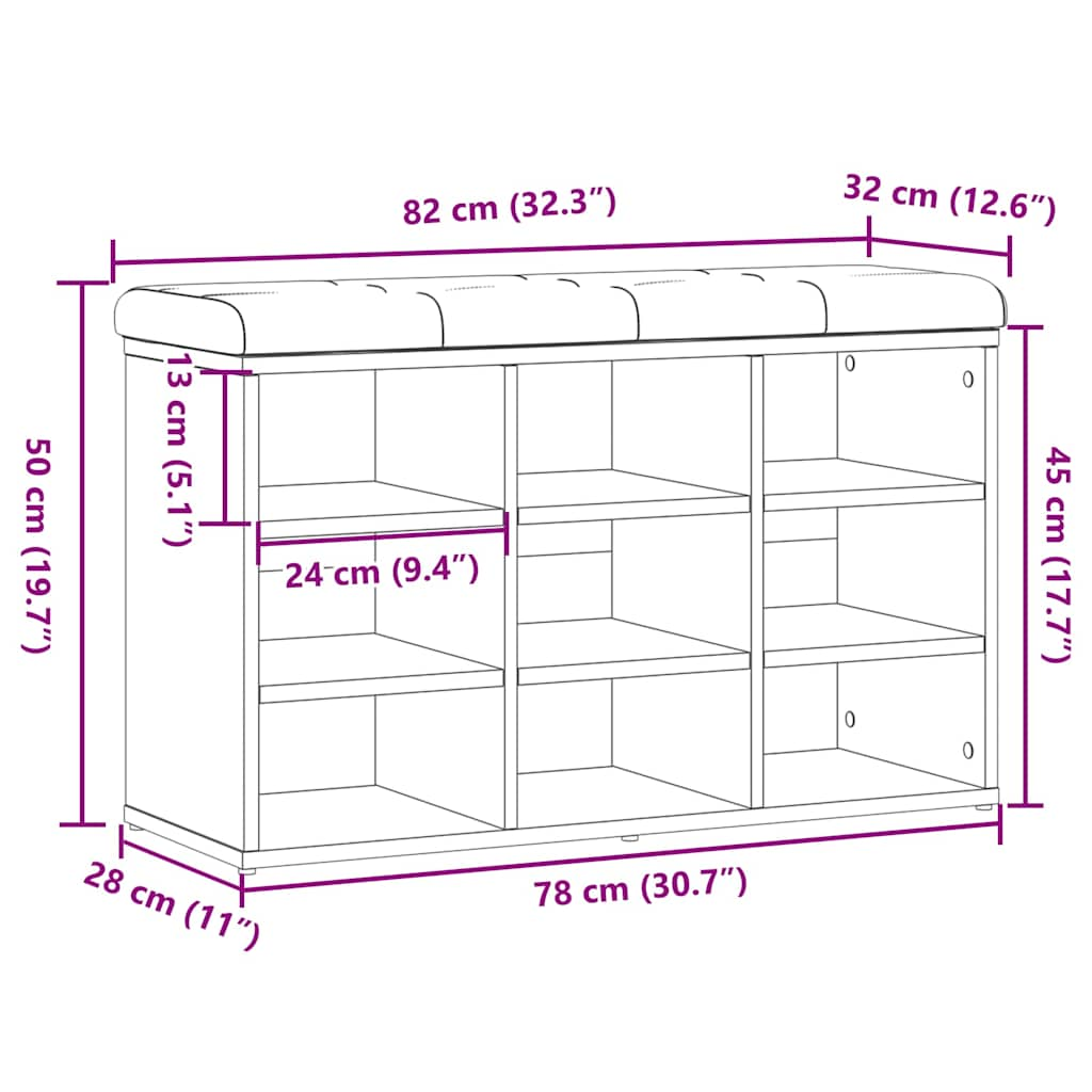 Skohylle artisan eik 82x32x50 cm konstruert tre