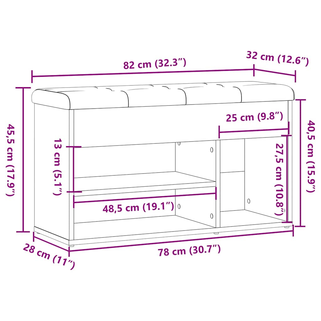 Skohylle artisan eik 82x32x45,5 cm konstruert tre