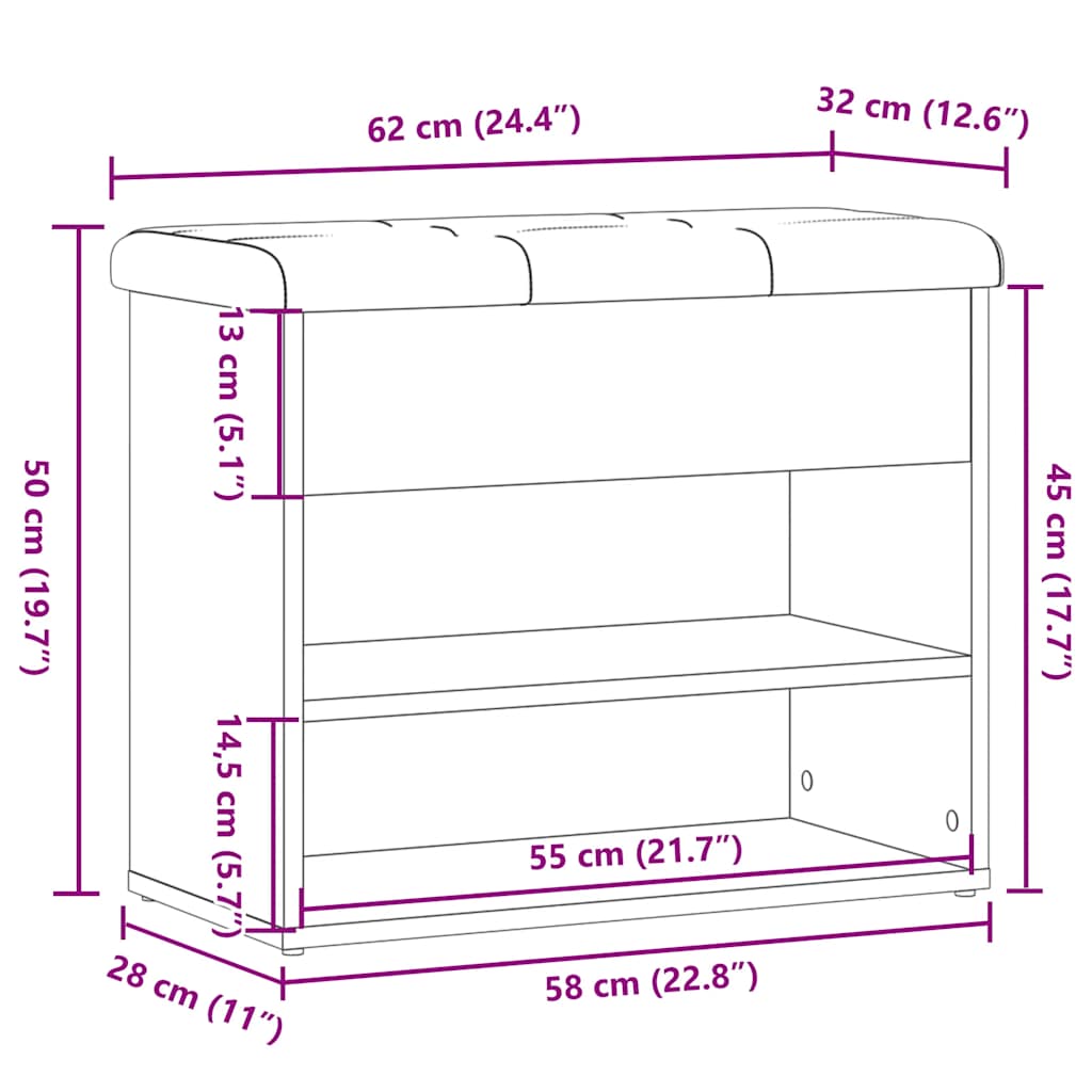 Skohylle artisan eik 62x32x50 cm konstruert tre