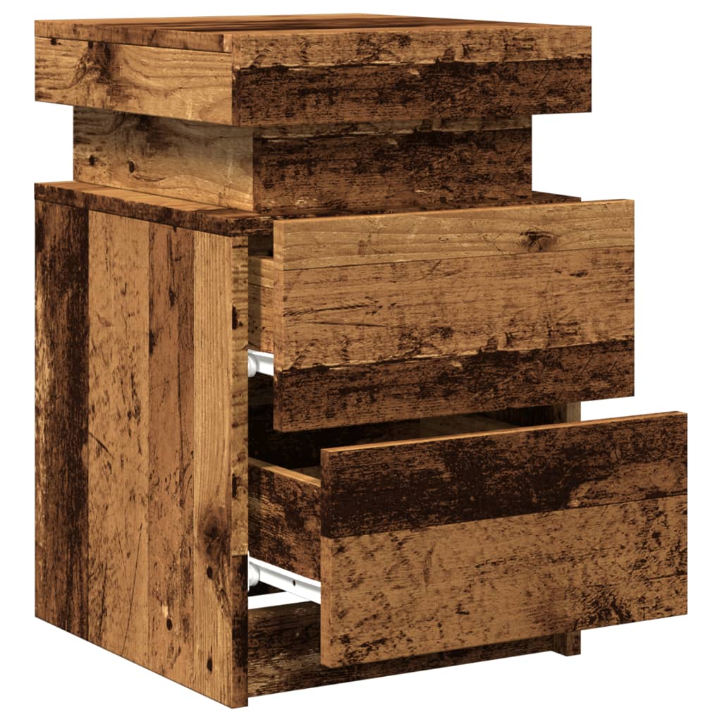 Nattbord med LED gammelt tre 35x39x55 cm konstruert tre