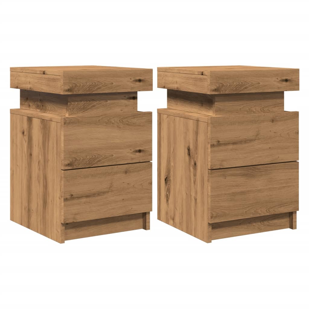 Nattbord 2 stk med LED artisan eik 35x39x55 cm konstruert tre