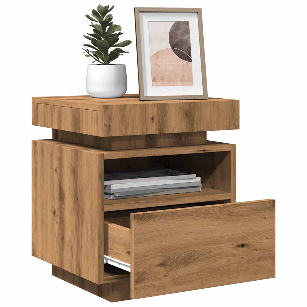 Nattbord med LED artisan eik 40x39x48,5 cm