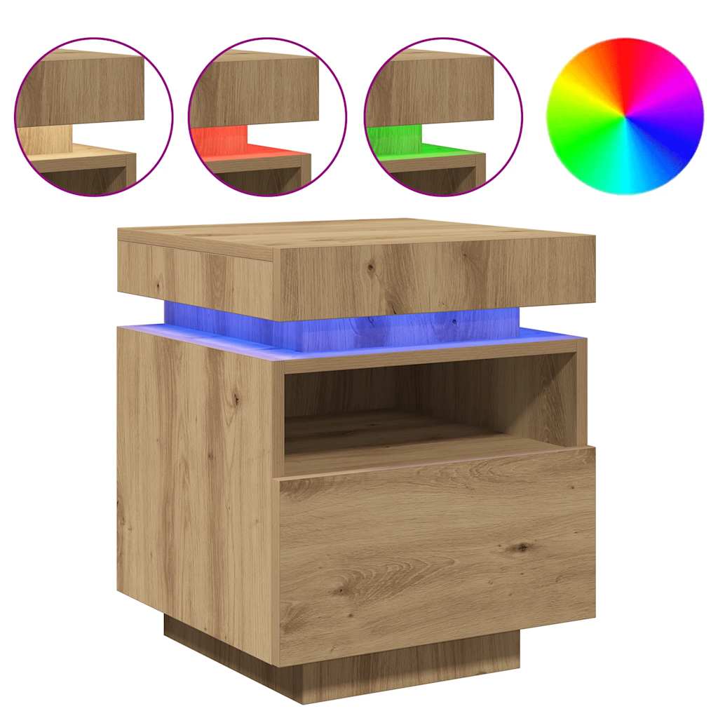 Nattbord med LED 2 stk artisan eik 40x39x48,5 cm