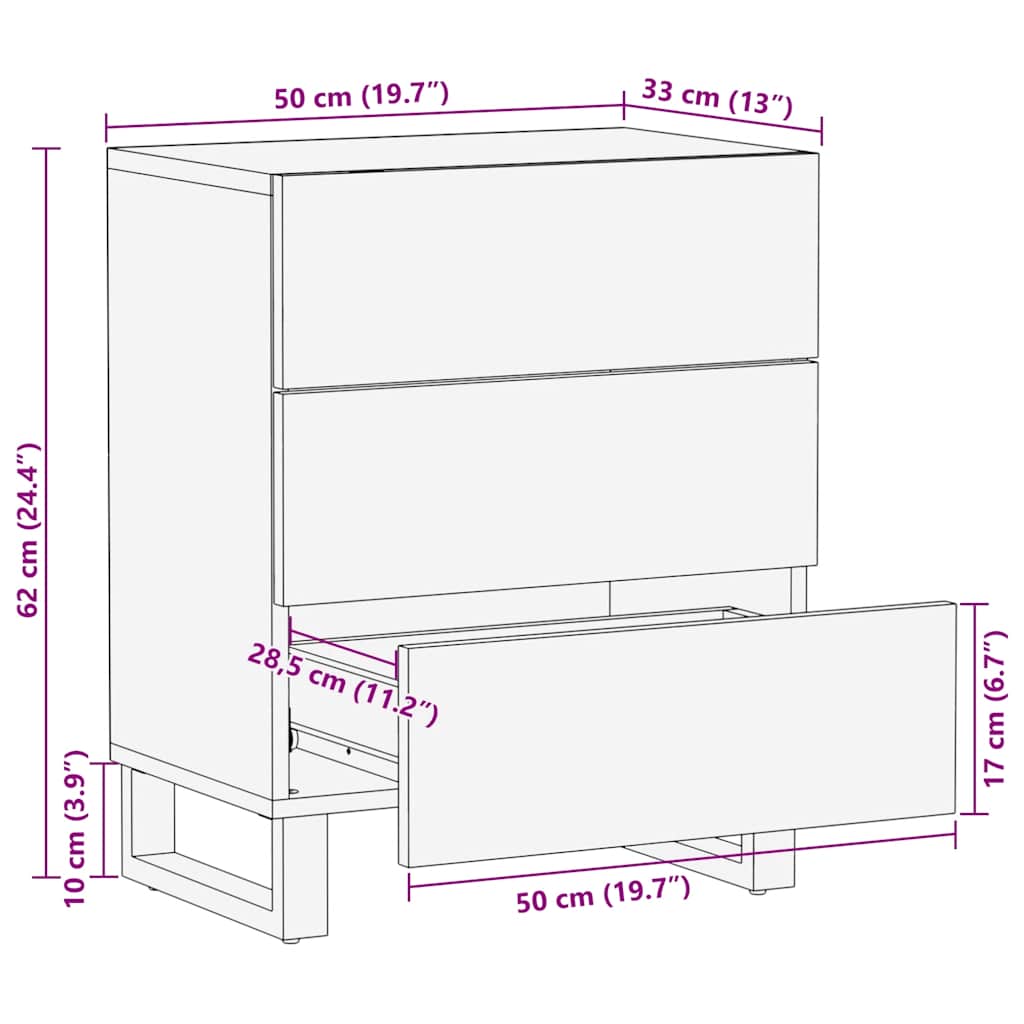 Nattbord svart 50x33x62 cm heltre mango