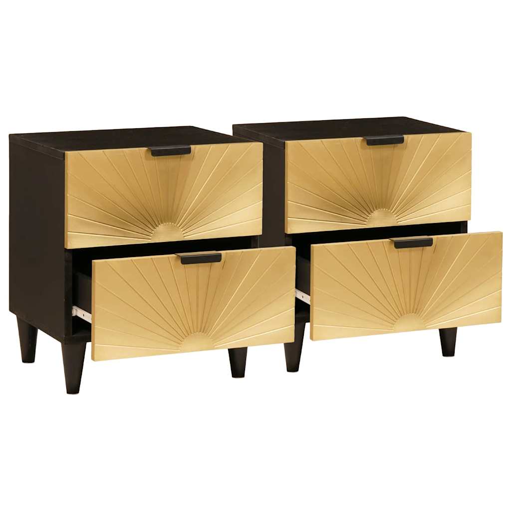 Nattbord 2 pcs Svart og Gull 40 x 33.5 x 46 cm heltre mango