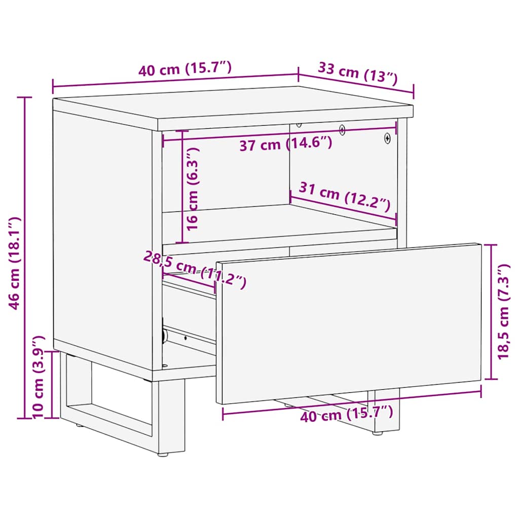 Nattbordskap Hvit og svart 40 x 33 x 46 cm heltre mango