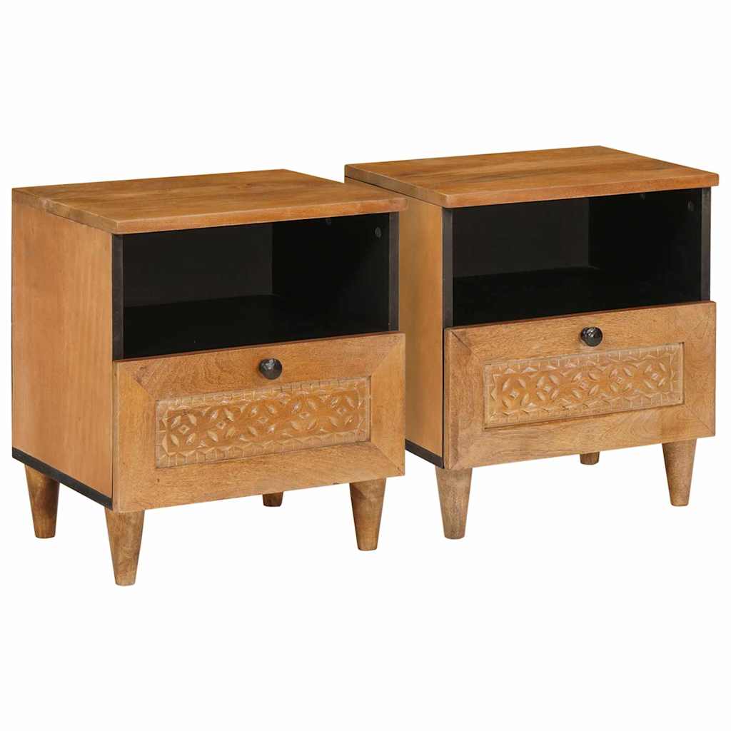 Nattbord med skuff 2 pcs Lysebrun 40 x 33 x 46 cm heltre mango