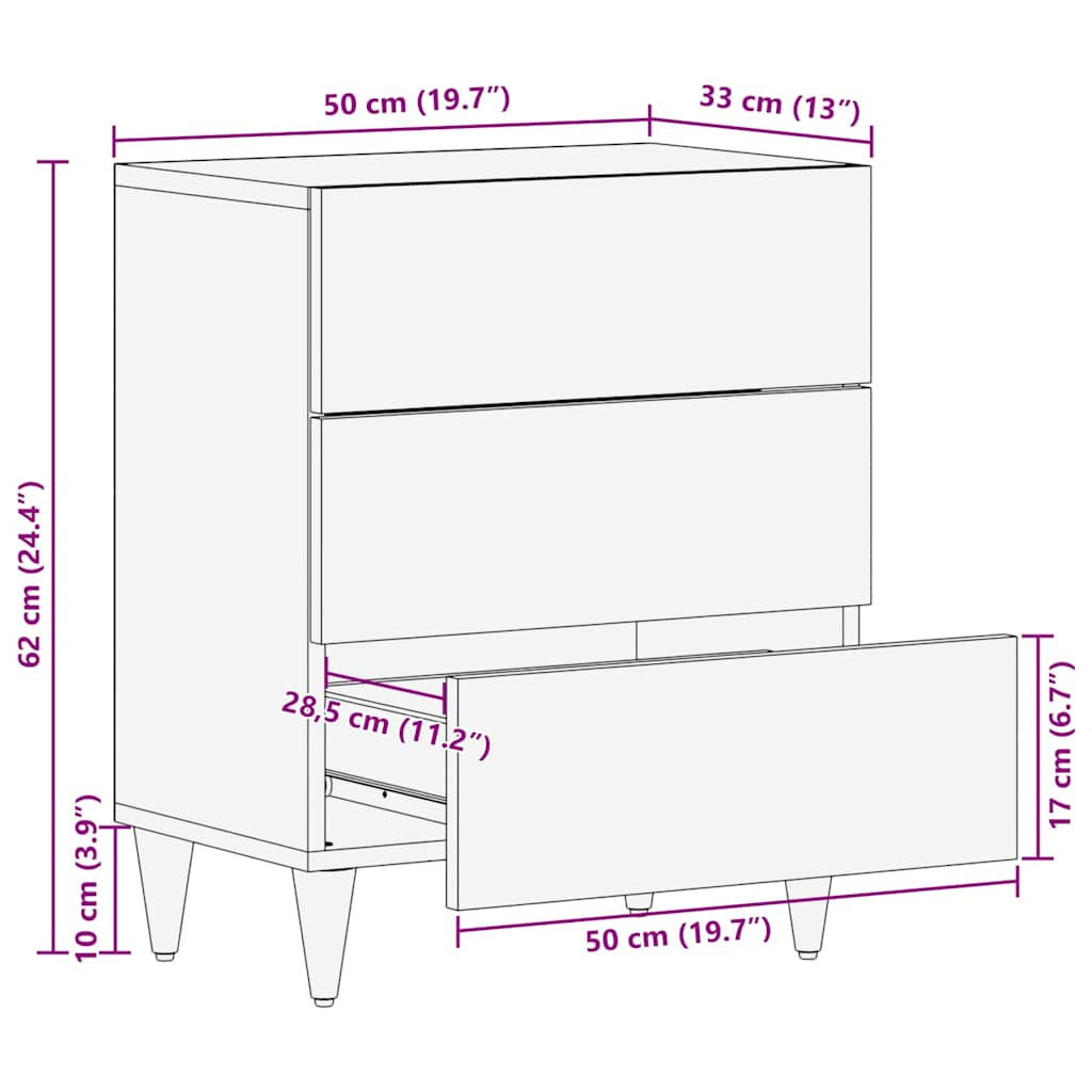 Nattbord med skuff Lysebrun 50 x 33 x 60 cm heltre mango