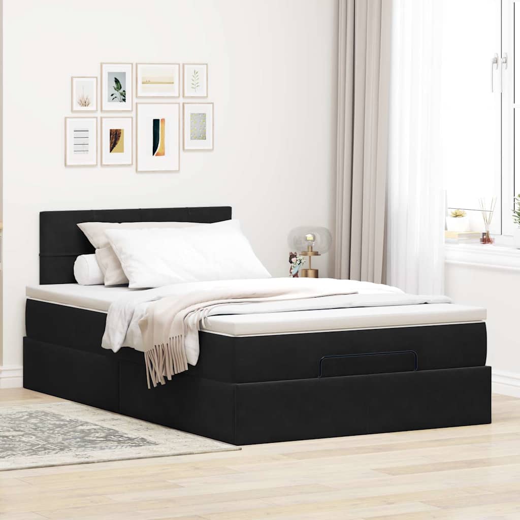 Ottoman sengeramme med madrass svart 120x200cm fløyel