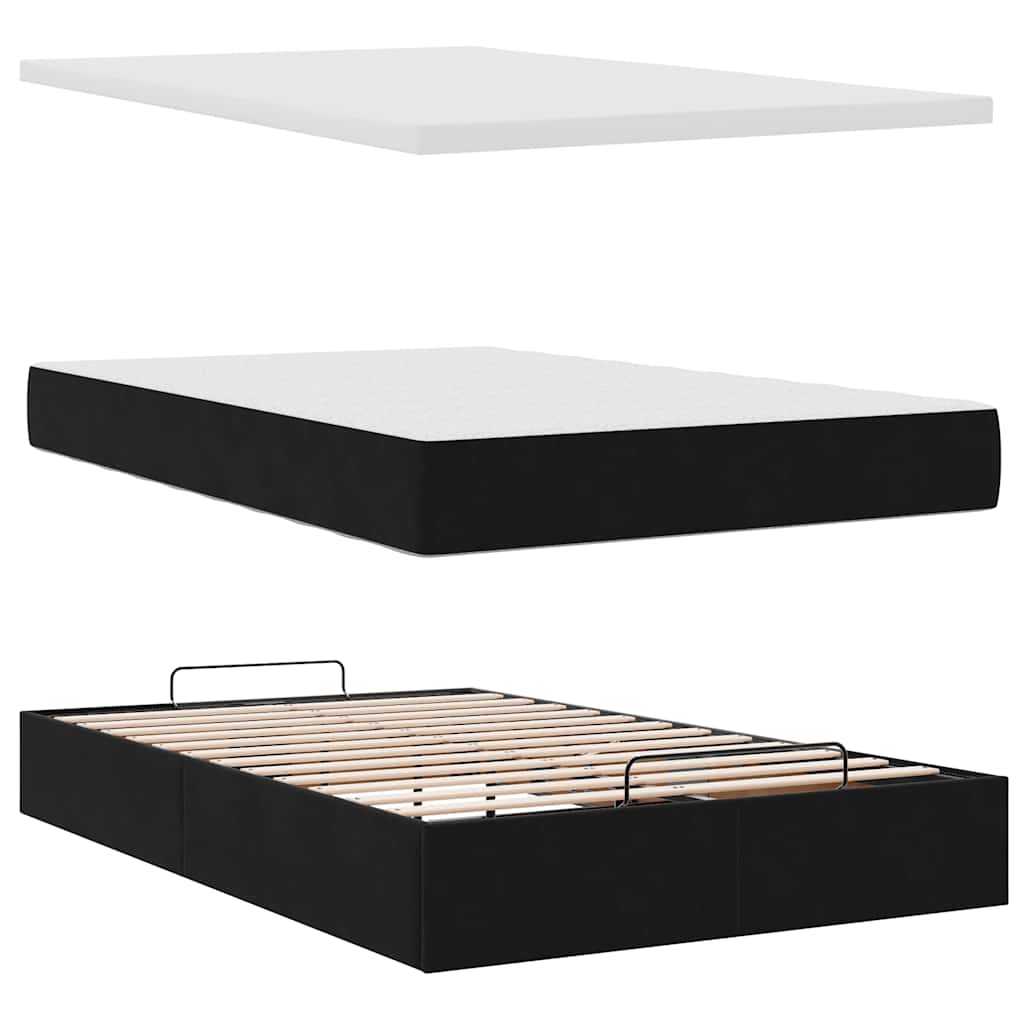 Ottoman sengeramme med madrass svart 120x200cm fløyel