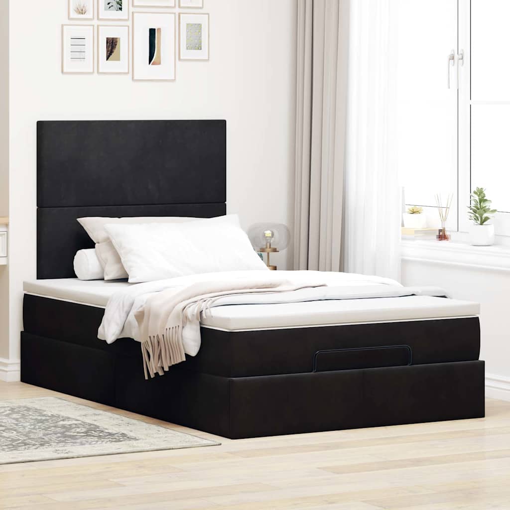 Ottoman sengeramme med madrasser svart 120x200cm fløyel