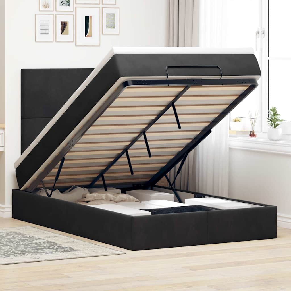 Ottoman sengeramme med madrasser svart 120x200cm fløyel