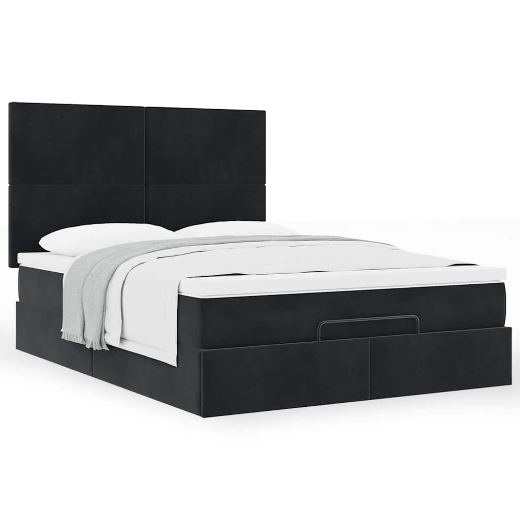 Ottoman sengeramme med madrasser svart 140x190cm fløyel