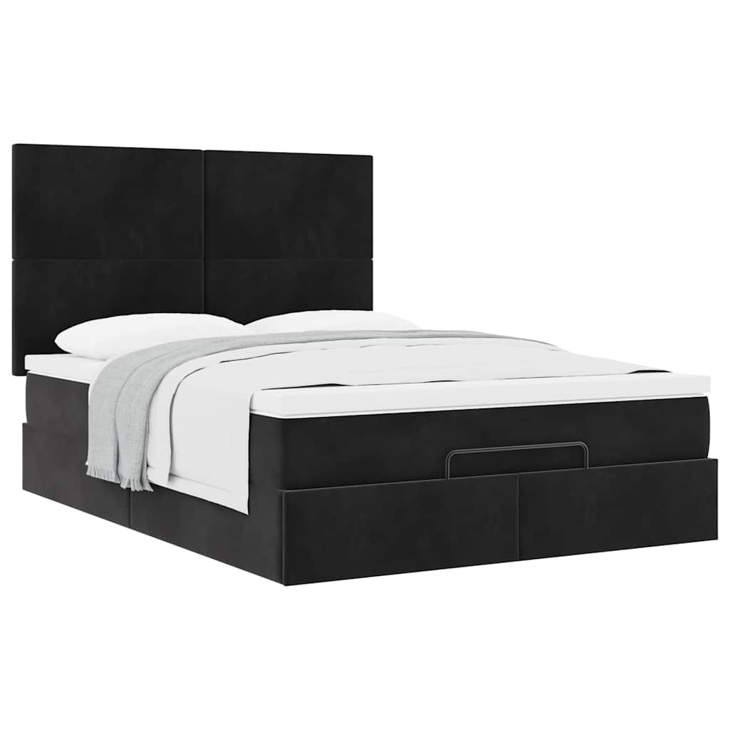Ottoman sengeramme med madrasser svart 140x190cm fløyel