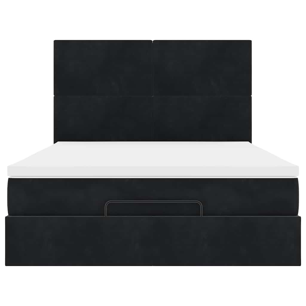 Ottoman sengeramme med madrasser svart 140x190cm fløyel