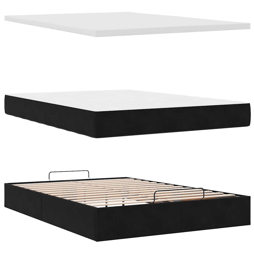 Ottoman sengeramme med madrasser svart 140x190cm fløyel