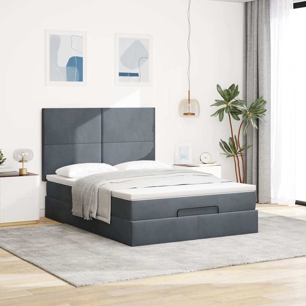 Ottoman sengeramme med madrasser mørkegrå 140x200cm fløyel