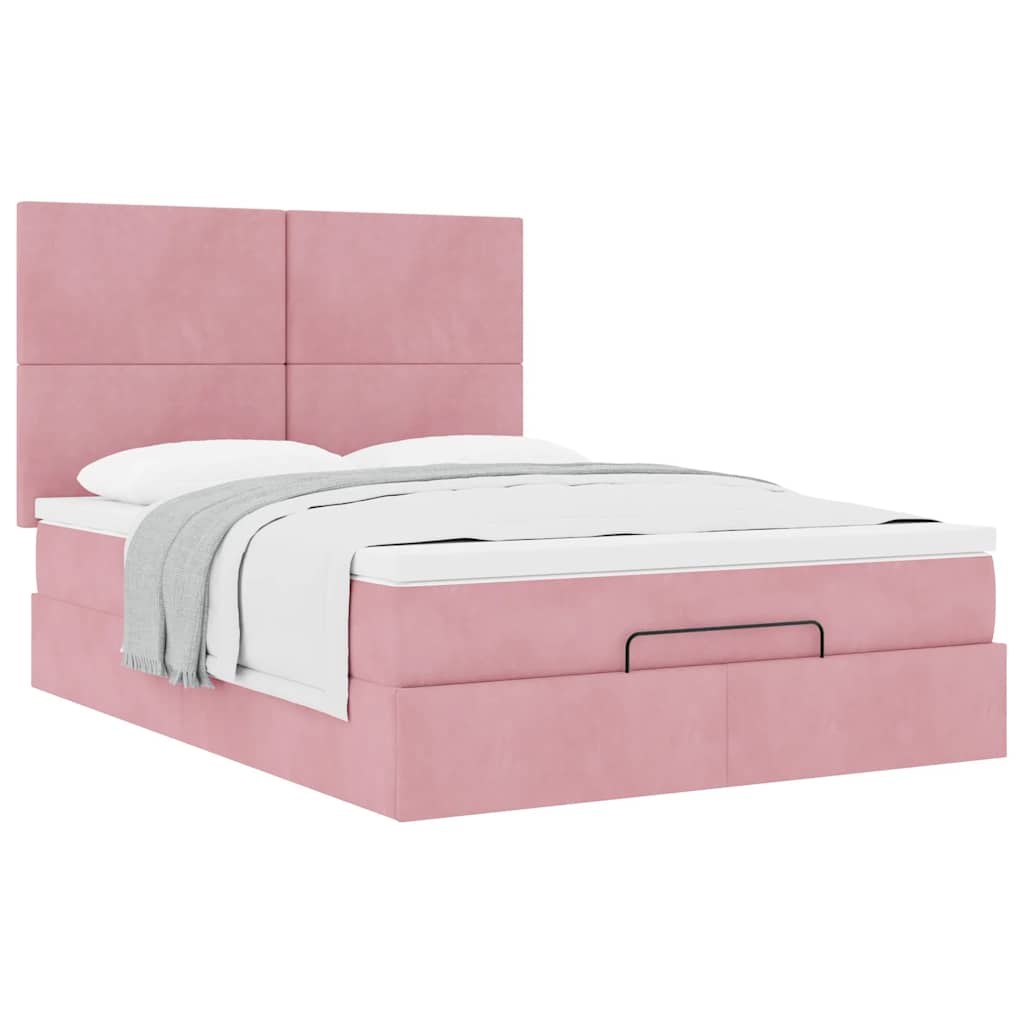 Ottoman sengeramme med madrasser rosa 140x200cm fløyel