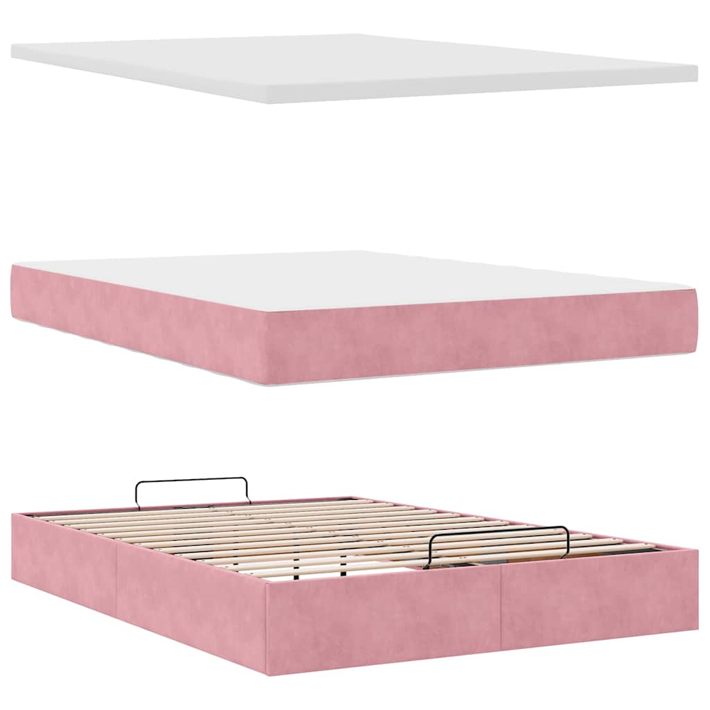 Ottoman sengeramme med madrasser rosa 140x200cm fløyel