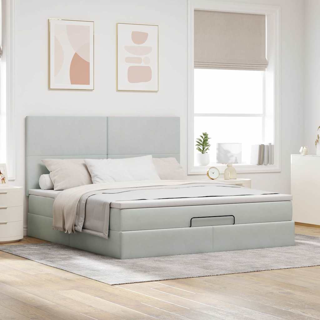 Ottoman sengeramme med madrasser lysegrå 160x200cm fløyel