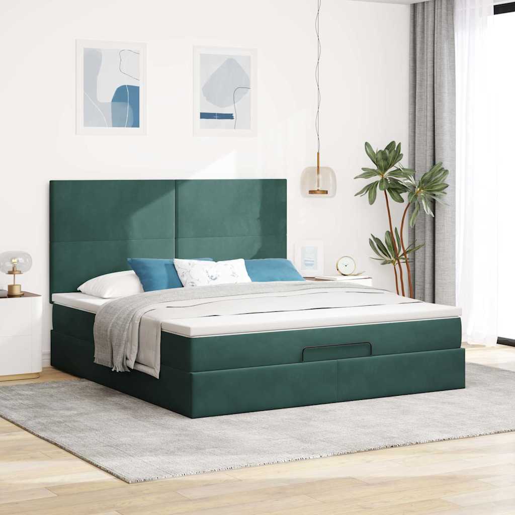 Ottoman sengeramme med madrasser mørkegrønn 160x200cm fløyel
