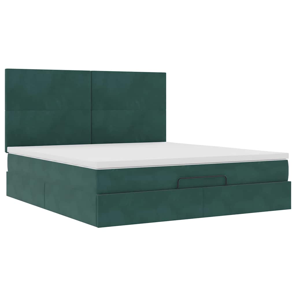 Ottoman sengeramme med madrasser mørkegrønn 160x200cm fløyel