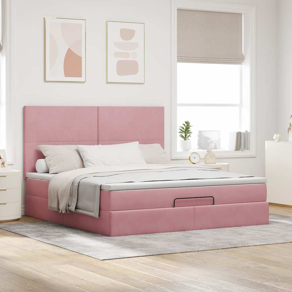 Ottoman sengeramme med madrasser rosa 160x200cm fløyel