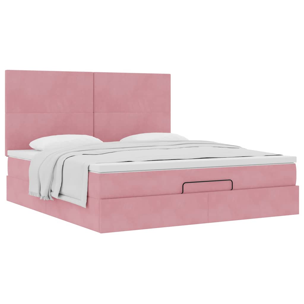 Ottoman sengeramme med madrasser rosa 160x200cm fløyel