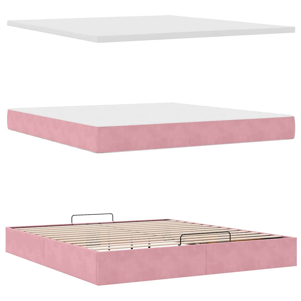 Ottoman sengeramme med madrasser rosa 180x200cm fløyel