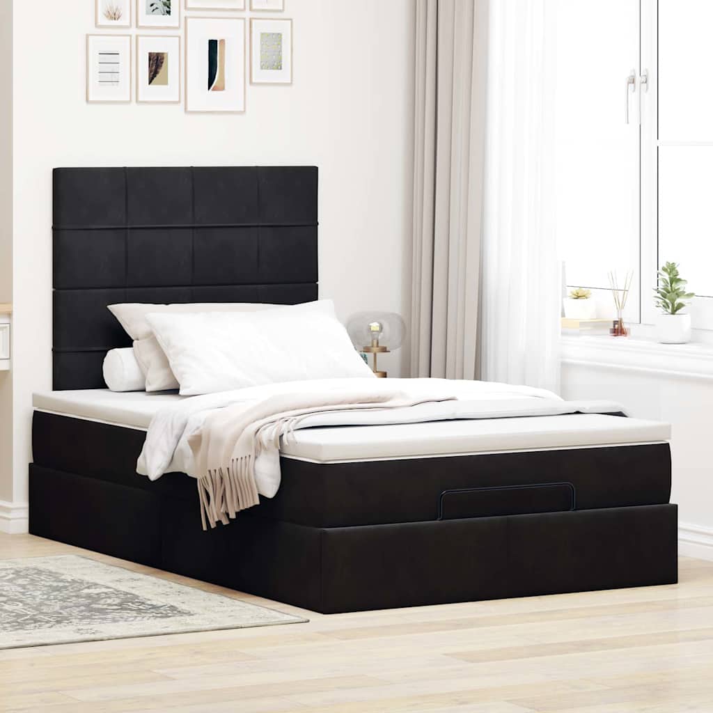 Ottoman sengeramme med madrasser svart 120x200cm fløyel