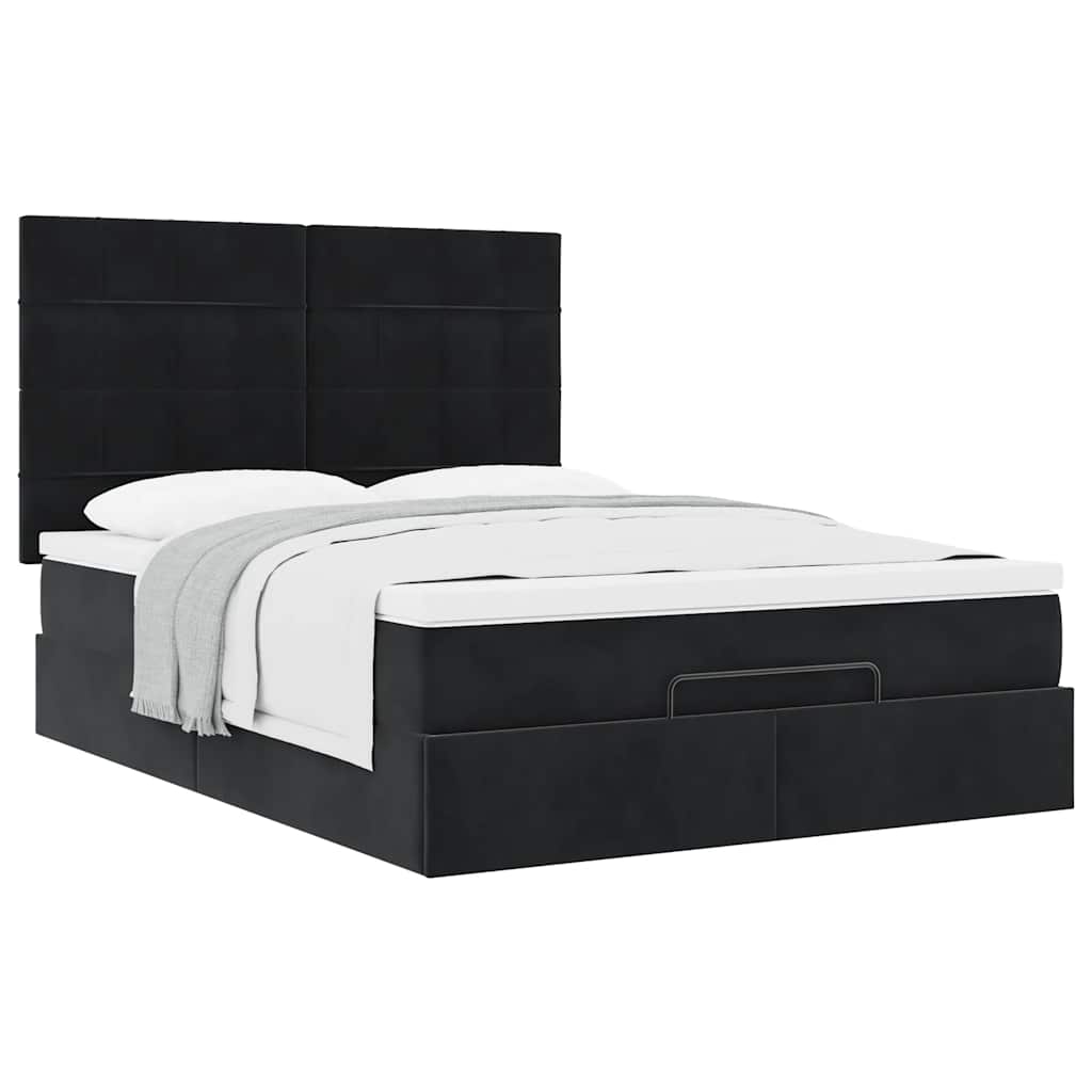 Ottoman sengeramme med madrasser svart 140x190cm fløyel