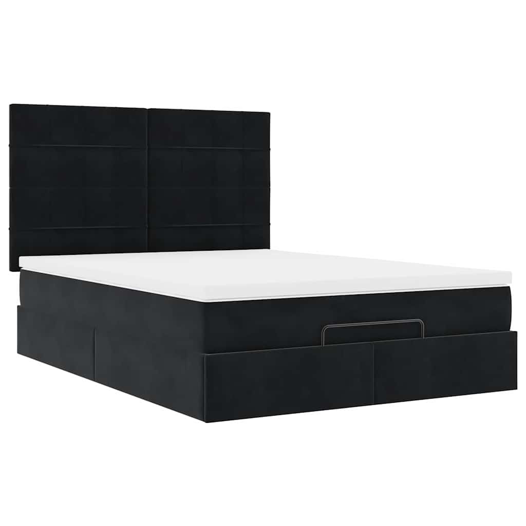 Ottoman sengeramme med madrasser svart 140x190cm fløyel