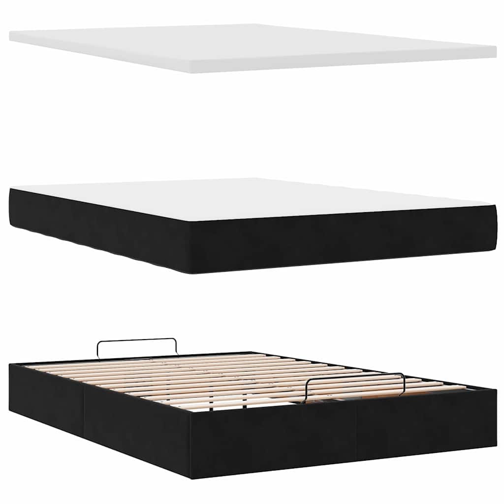 Ottoman sengeramme med madrasser svart 140x190cm fløyel