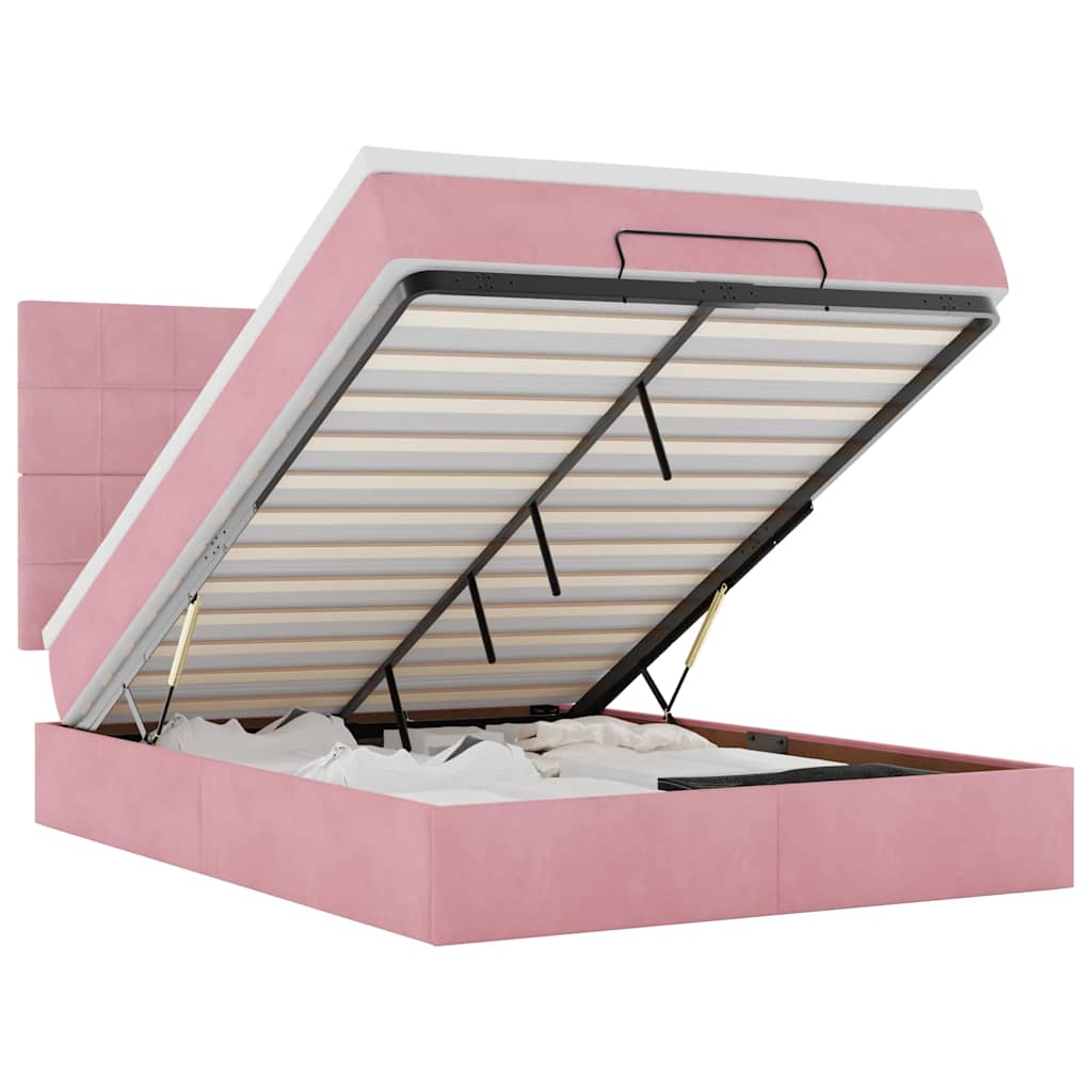 Ottoman sengeramme med madrasser rosa 140x200cm fløyel