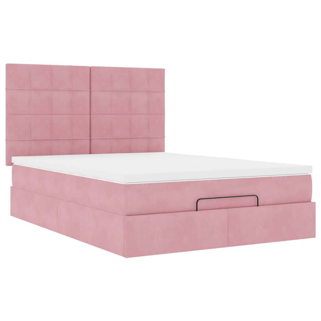 Ottoman sengeramme med madrasser rosa 140x200cm fløyel